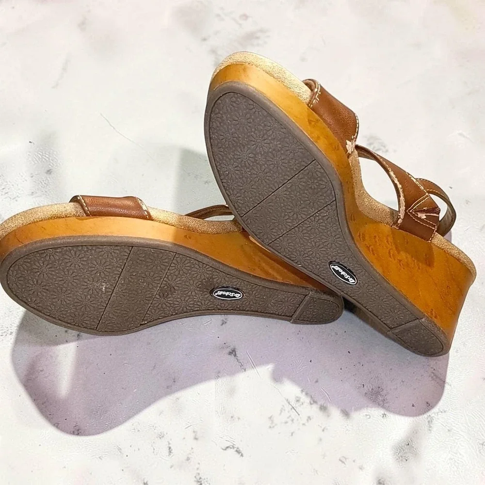 Dr. Scholls Brazin Wedge Sandals 8.5M Women Brown Ankle Strap Comfort Platform